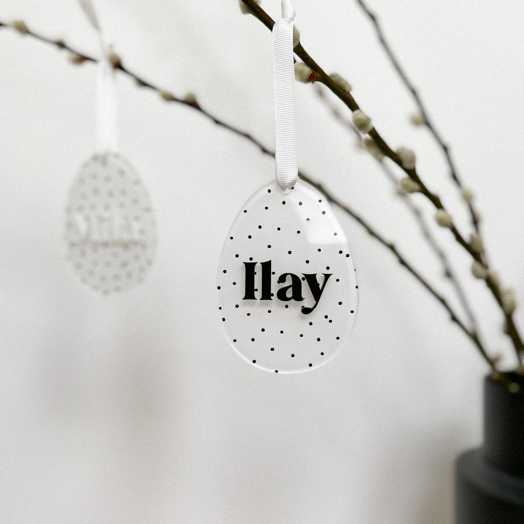 Anhänger Osterei aus Acryl "Dots" mit 3D Name | personalisiert
