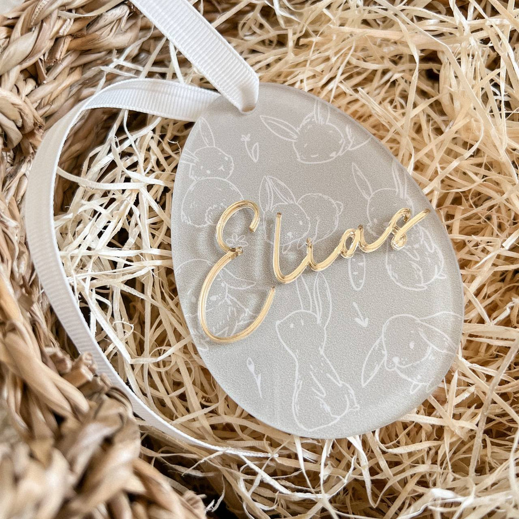 Anhänger Osterei aus Acryl "Häschen" mit 3D Name | personalisiert