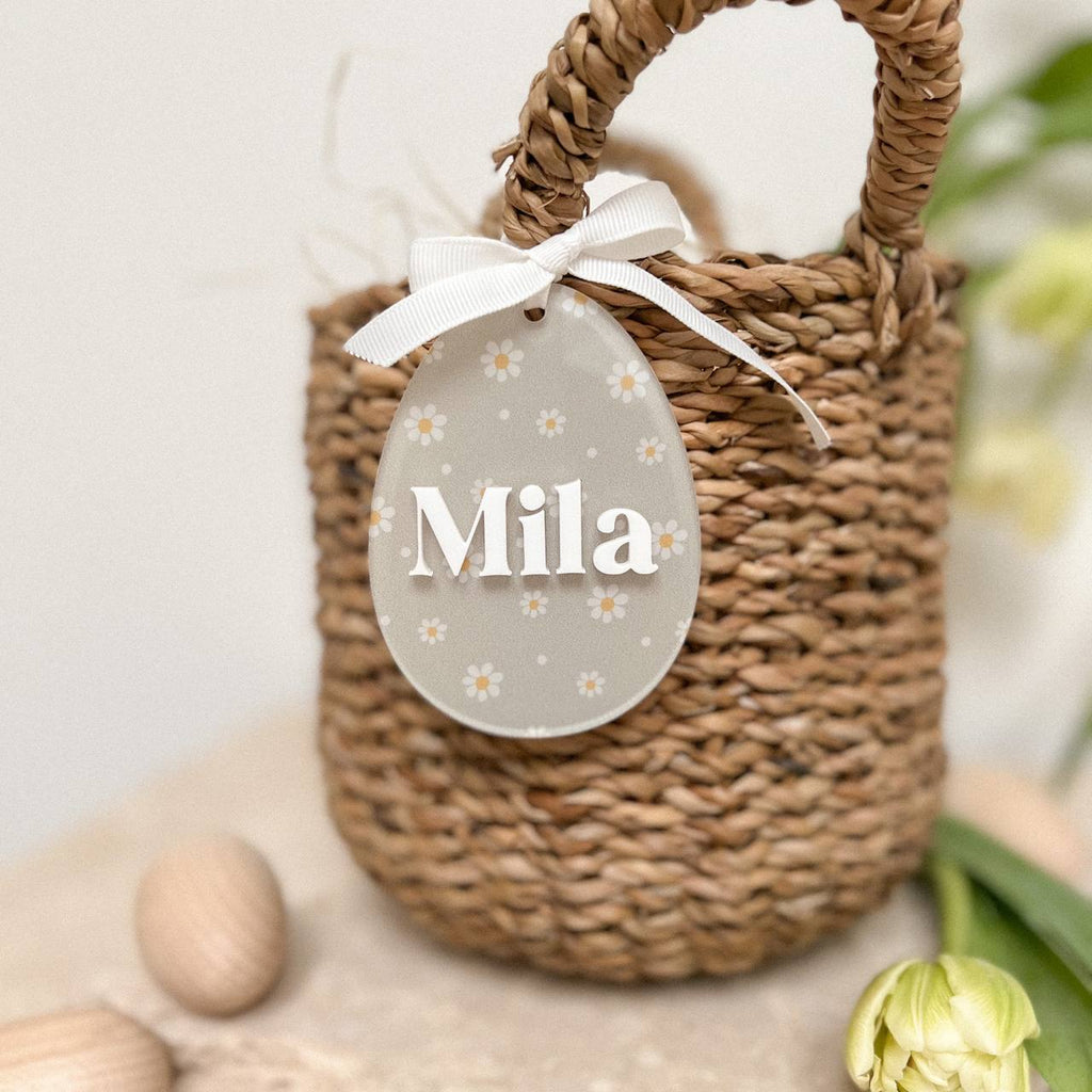 Anhänger Osterei aus Acryl "Blume" mit 3D Name | personalisiert