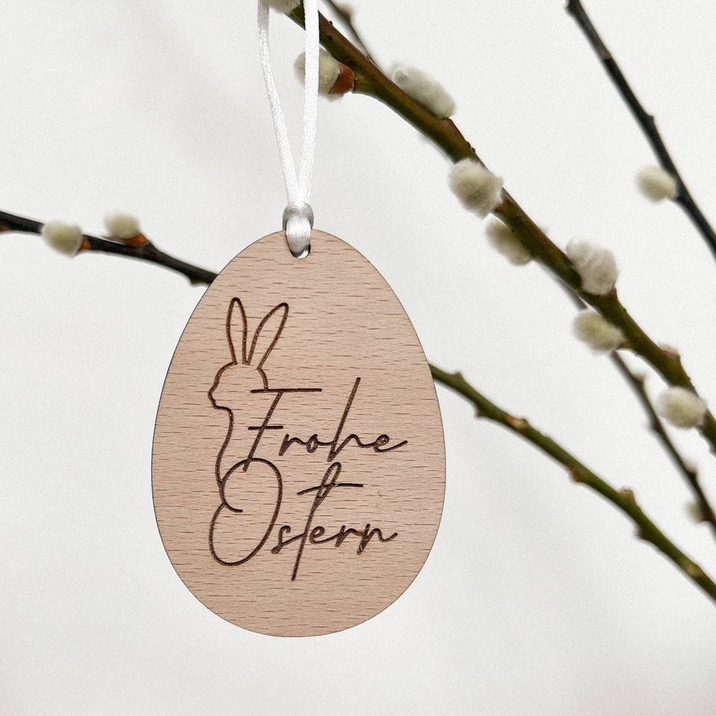 Anhänger Osterei aus Holz "Frohe Ostern"