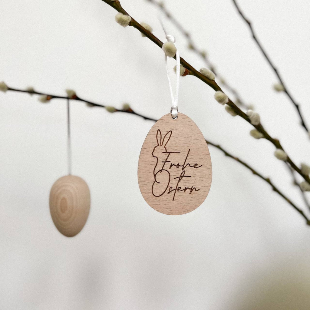 Anhänger Osterei aus Holz "Frohe Ostern"