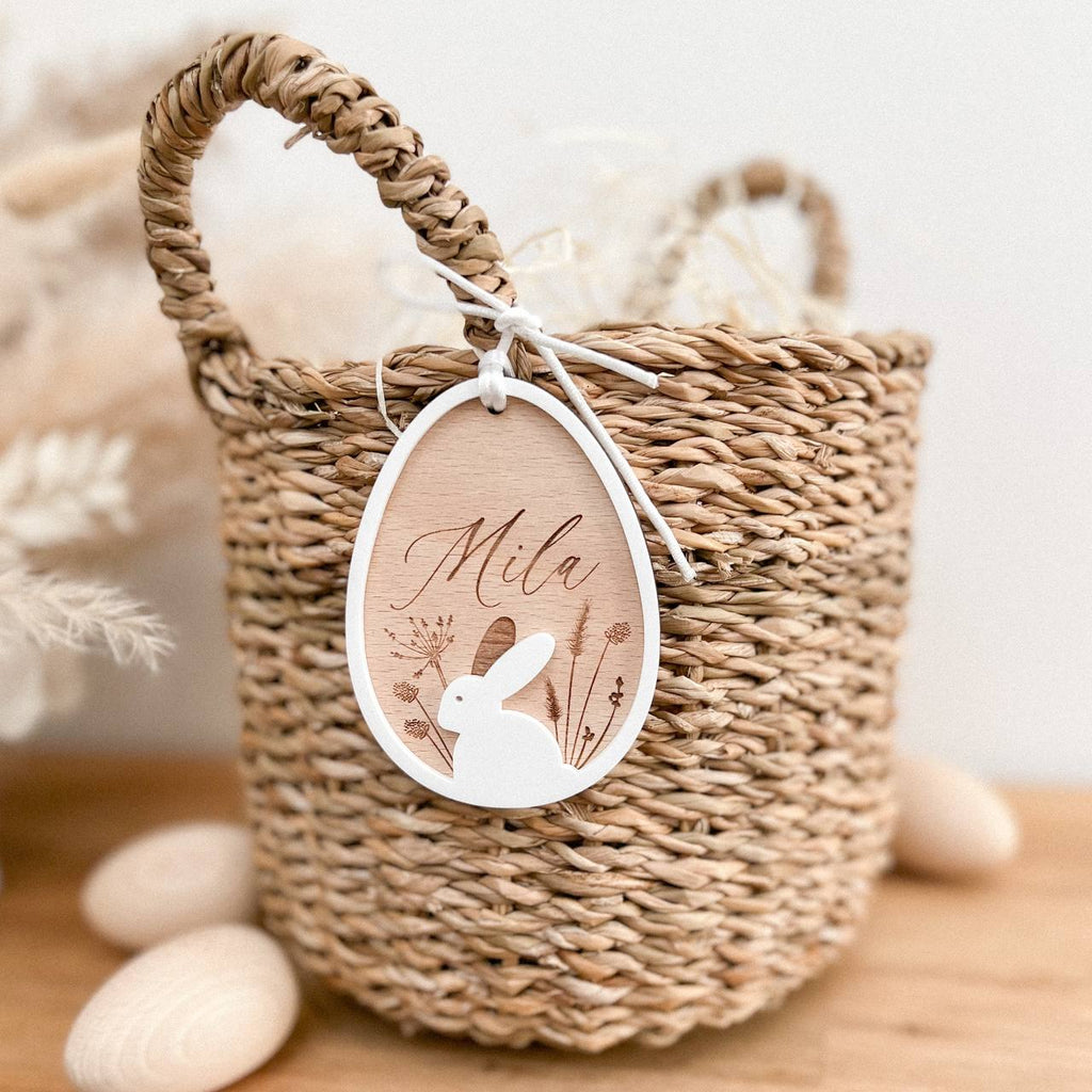 Anhänger Osterei aus Holz und Acryl "3D Hase" | personalisiert