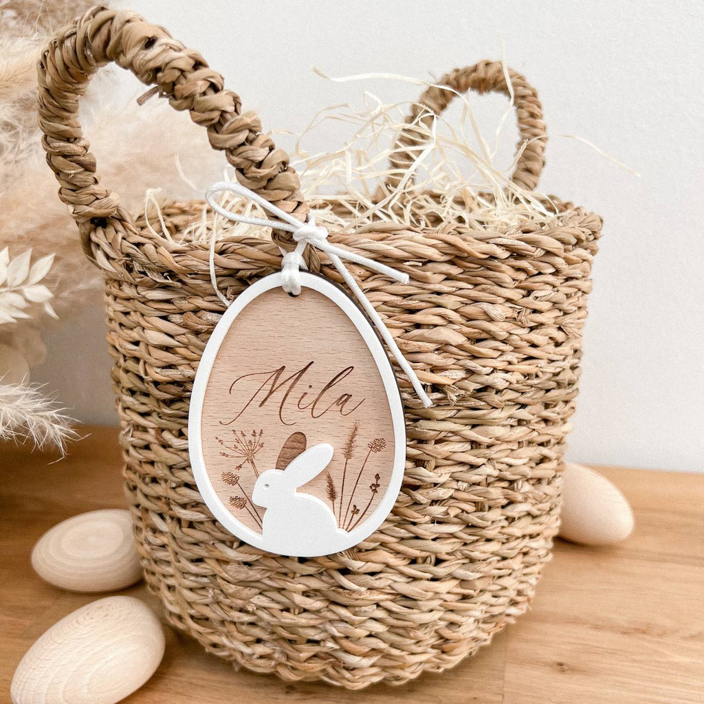 Anhänger Osterei aus Holz und Acryl "3D Hase" | personalisiert