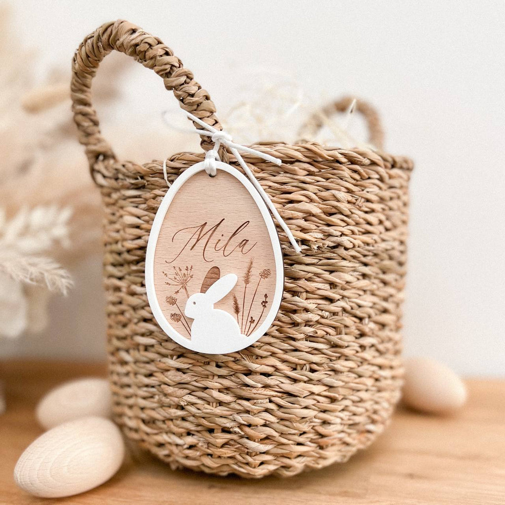 Anhänger Osterei aus Holz und Acryl "3D Hase" | personalisiert