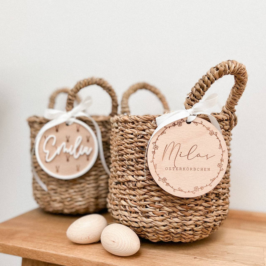 Osterkörbchen mit 3D Anhänger Rund aus Acryl & Holz | personalisiert