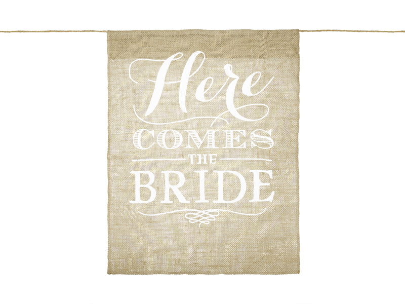 Kirchendeko Jute-Schild "Here comes the Bride" - Größe 41 x 51 cm