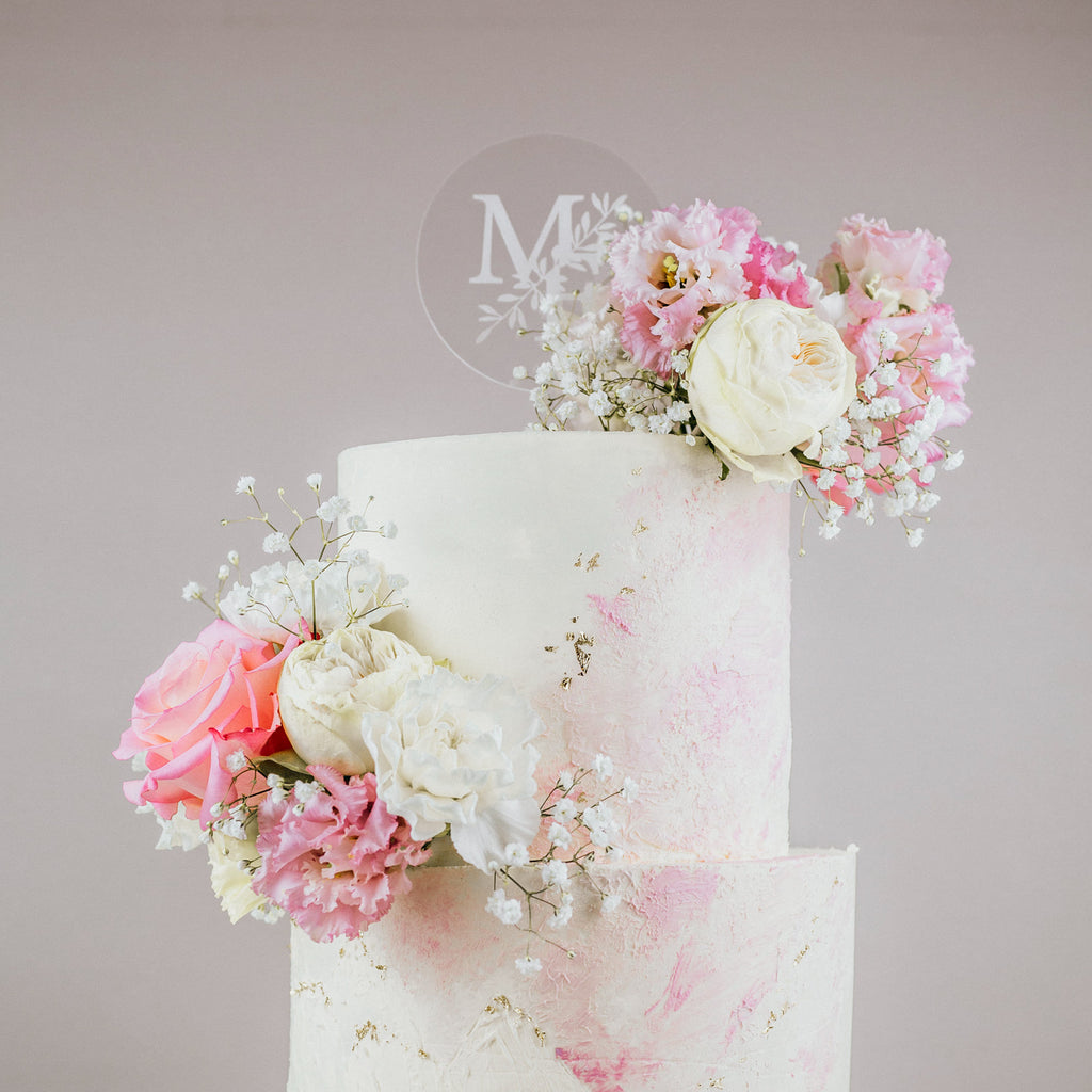 Cake Topper Hochzeit "Initialen" graviert aus Acryl in Rund