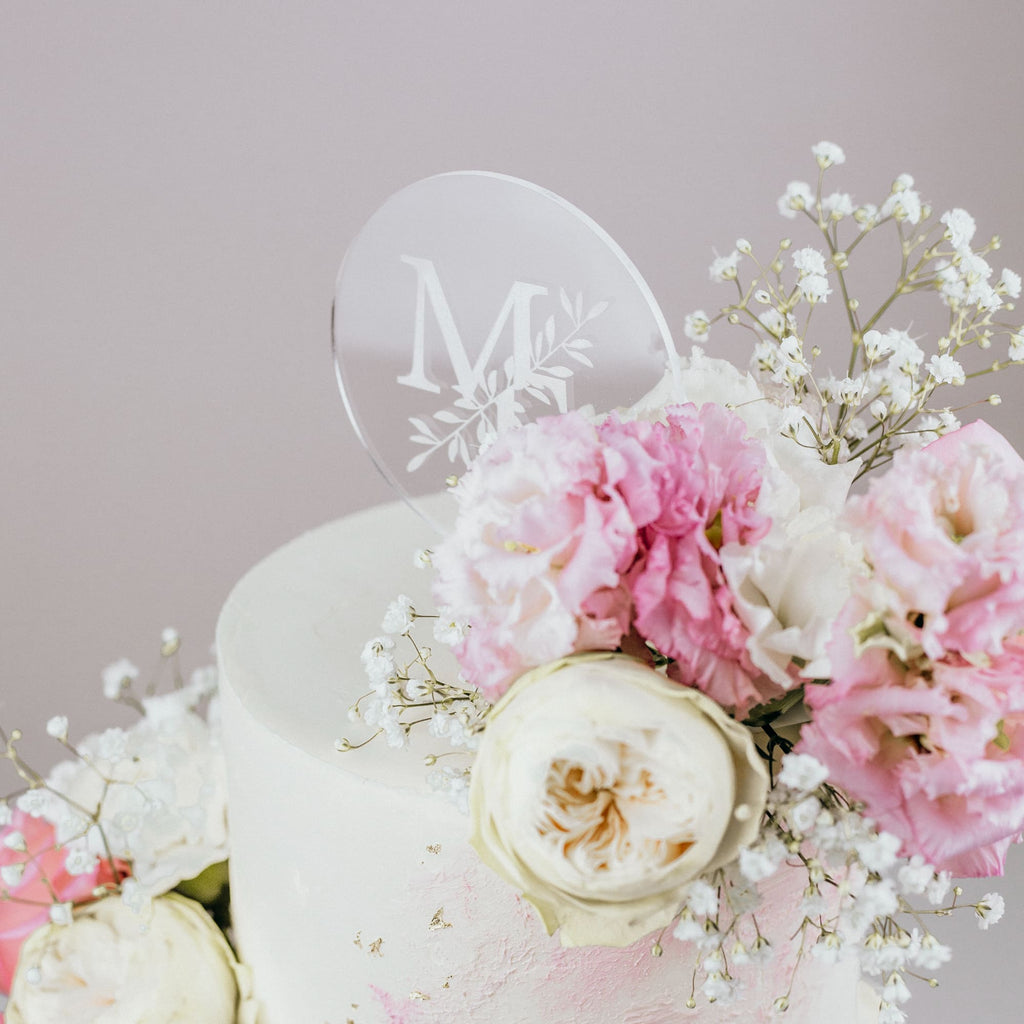 Cake Topper Hochzeit "Initialen" graviert aus Acryl in Rund