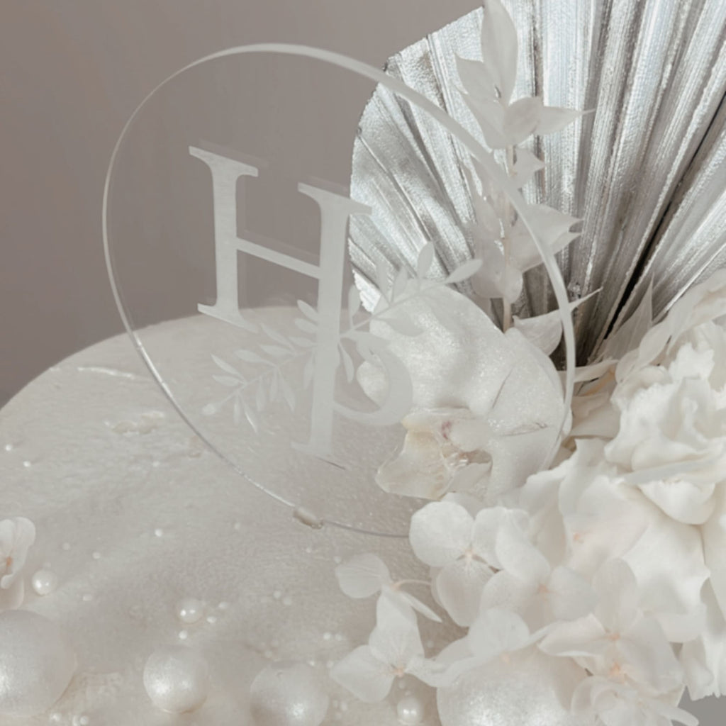 Cake Topper Hochzeit "Initialen" graviert aus Acryl in Rund