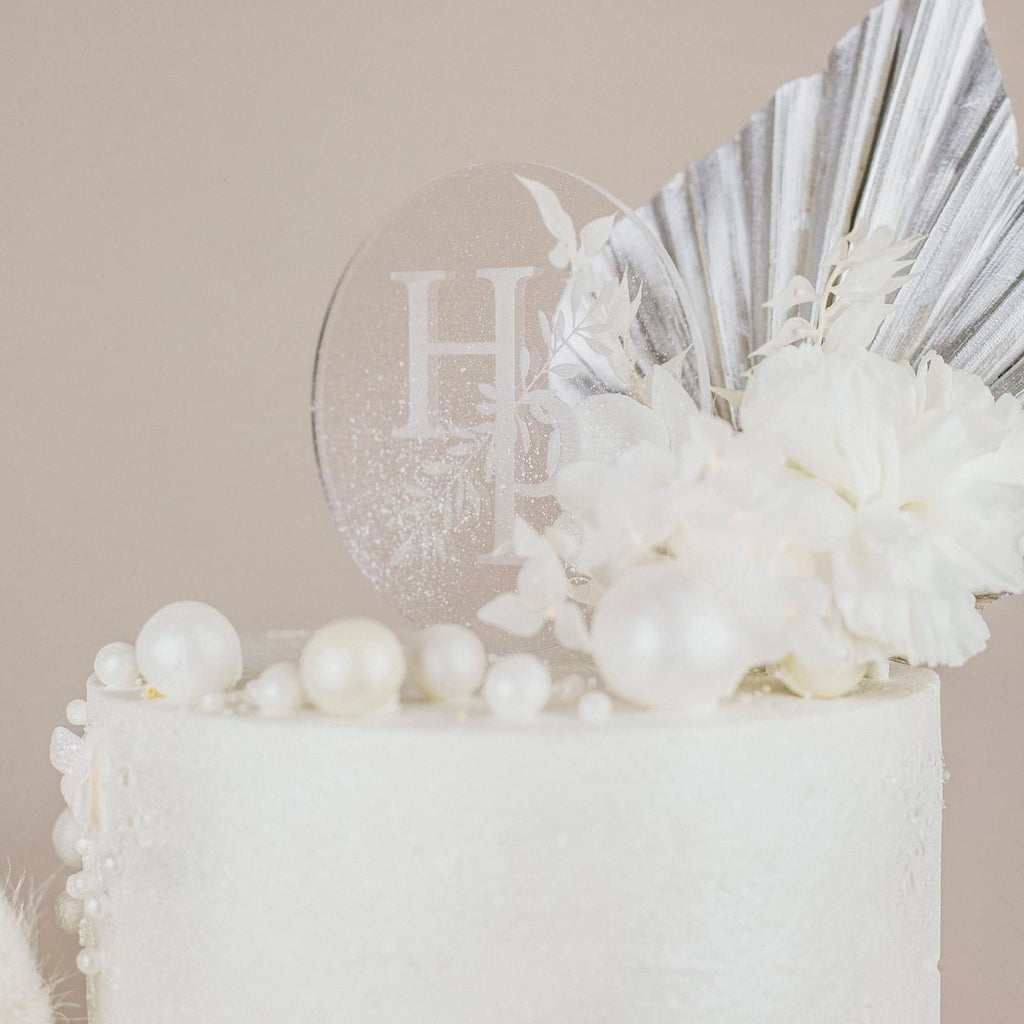 Cake Topper Hochzeit "Initialen" graviert aus Acryl in Rund