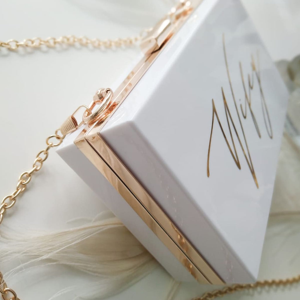 CLUTCH Deine personalisierte Acrylglastasche, weiß