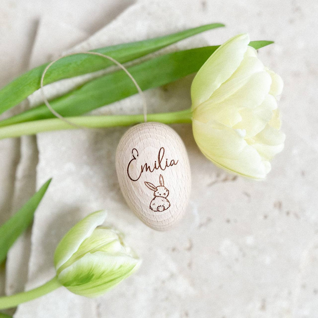 Holzei Osterei mit Häschen Motiv | personalisiert
