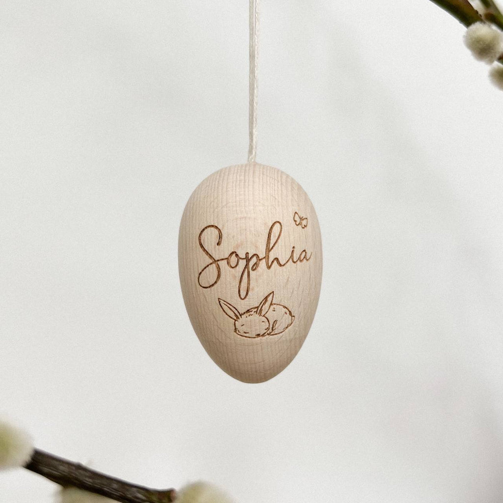 Holzei Osterei mit Häschen Motiv | personalisiert