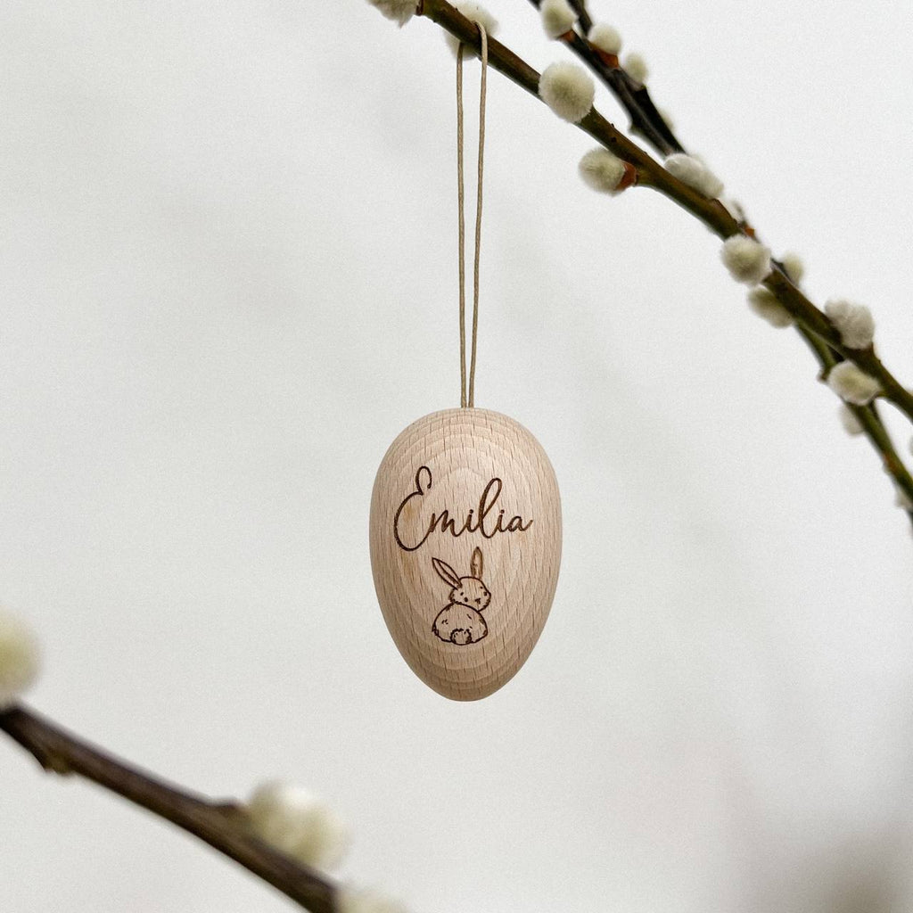 Holzei Osterei mit Häschen Motiv | personalisiert