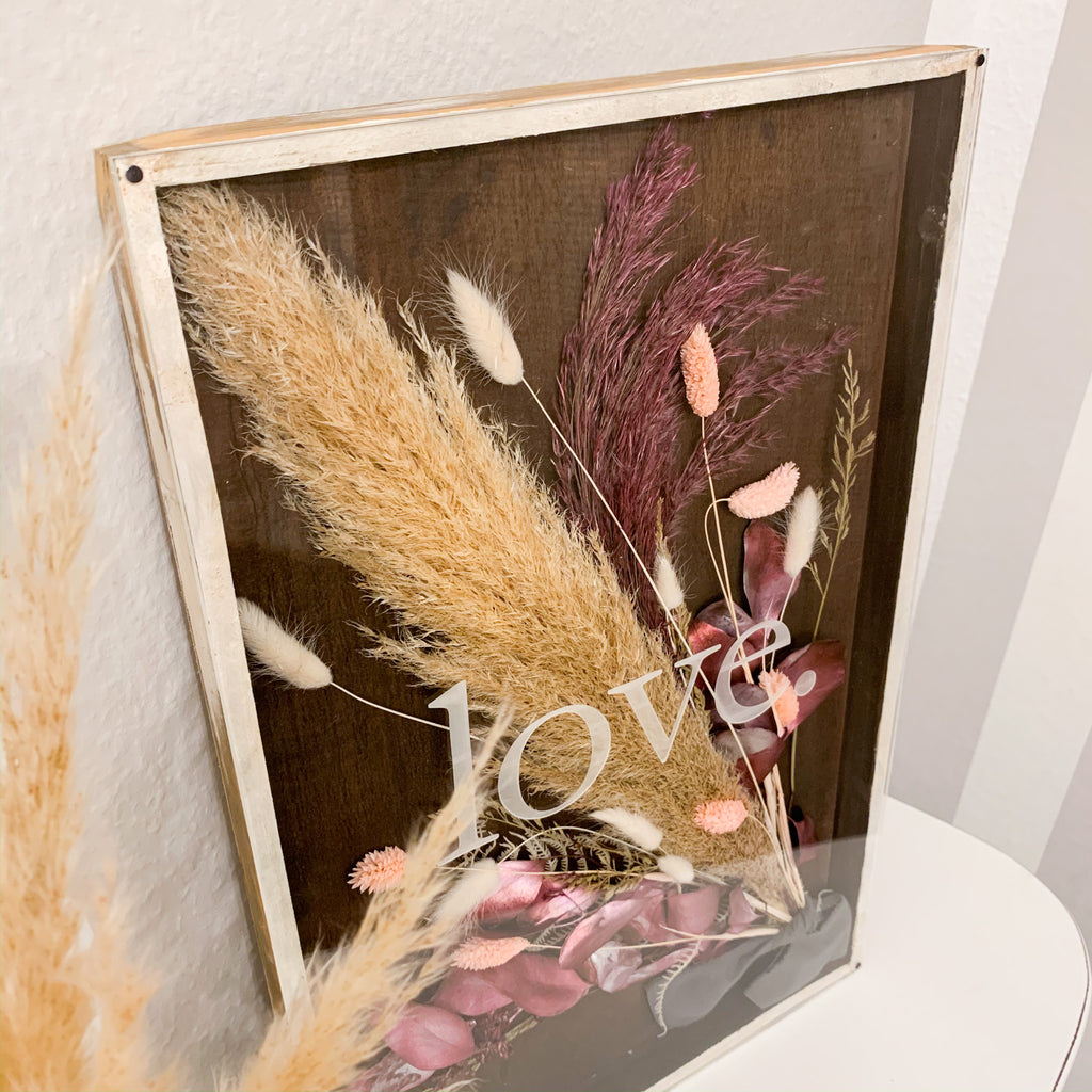 3D Bilderrahmen mit Trockenblumen I braun