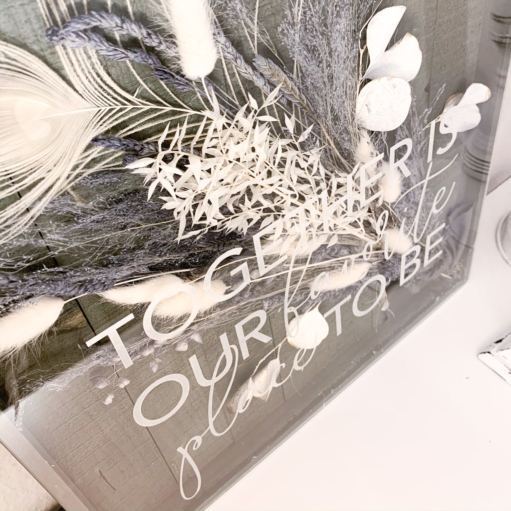 3D Bilderrahmen mit Trockenblumen | grau