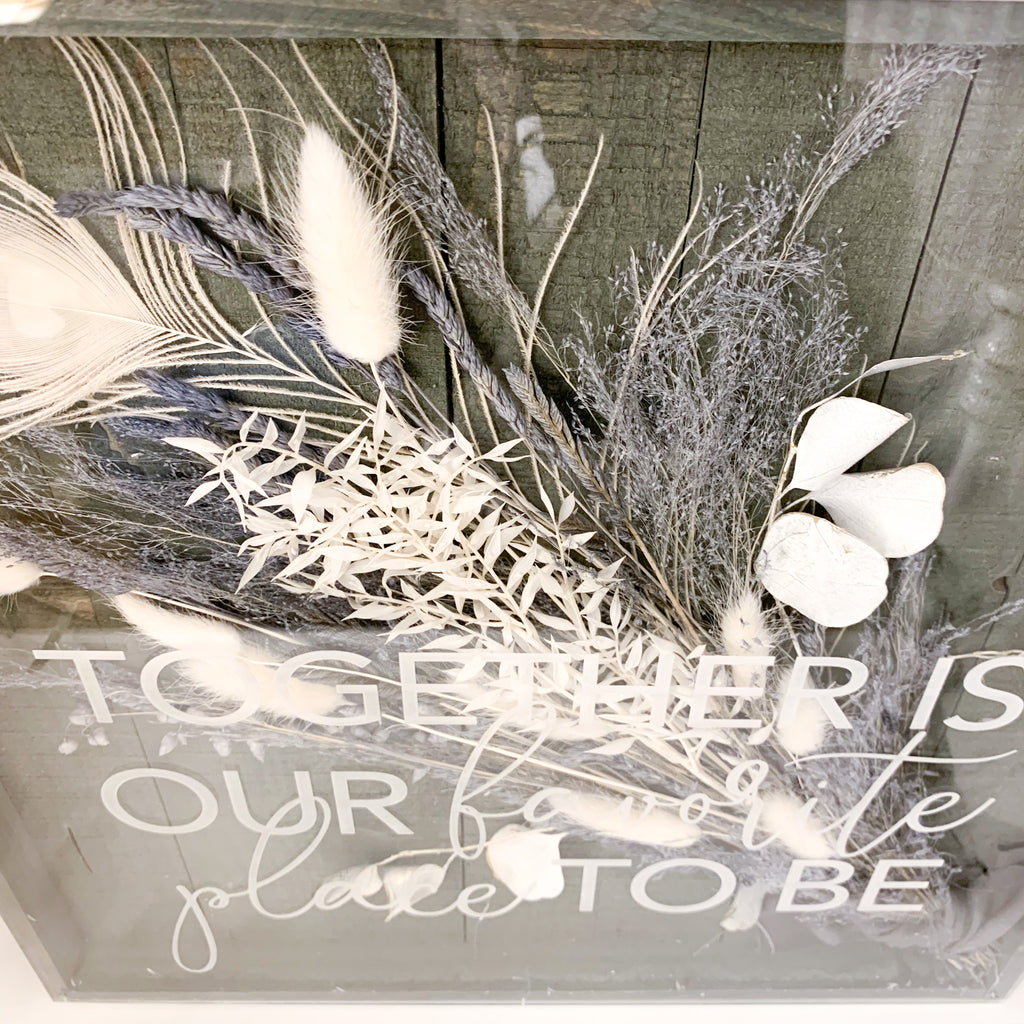 3D Bilderrahmen mit Trockenblumen | grau
