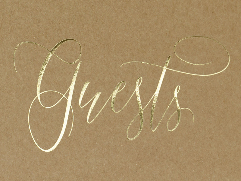 Guest book bound in kraft paper with golden inscription - 22 pages