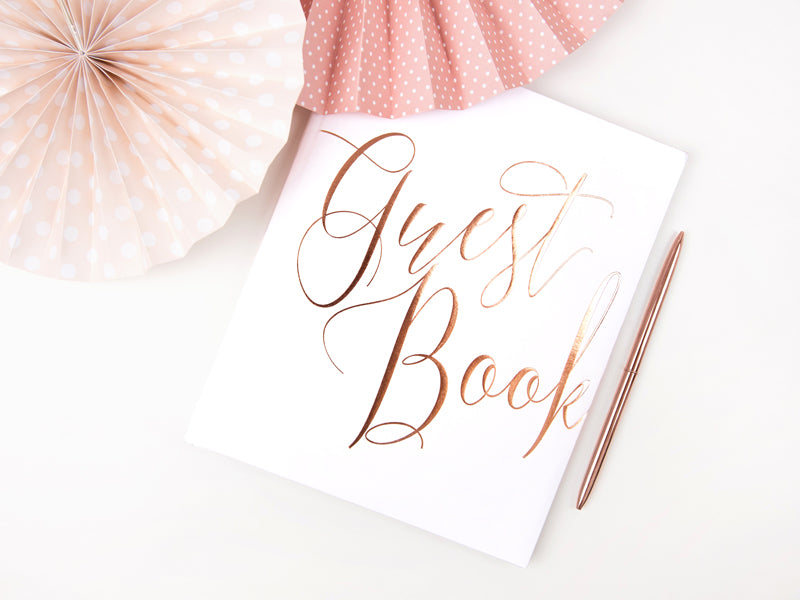 Guest book with rose gold large writing in white - 22 pages