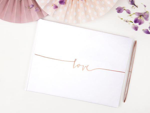 Guest book with rose gold writing in white - 22 pages