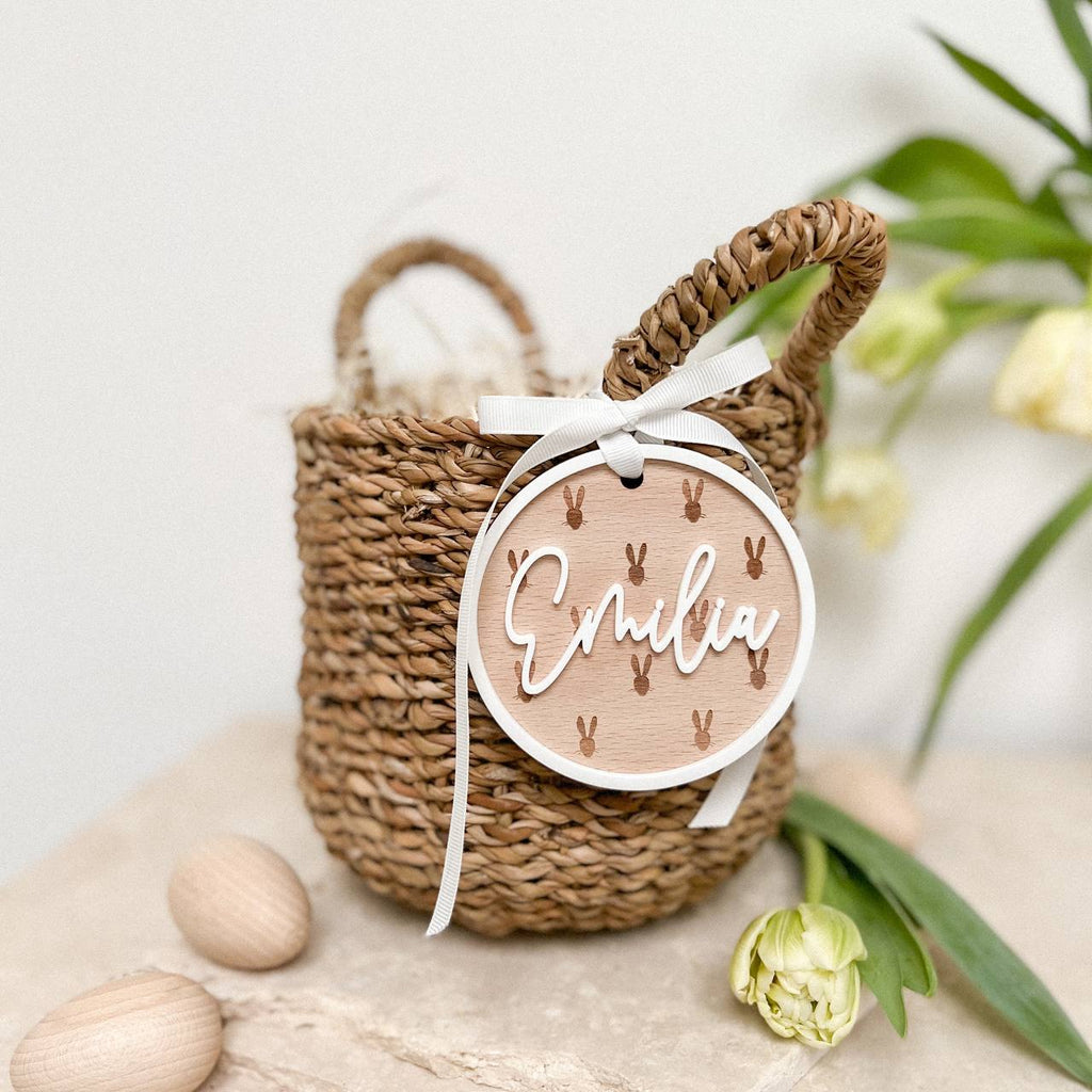 Osterkörbchen mit 3D Anhänger Rund aus Acryl & Holz | personalisiert