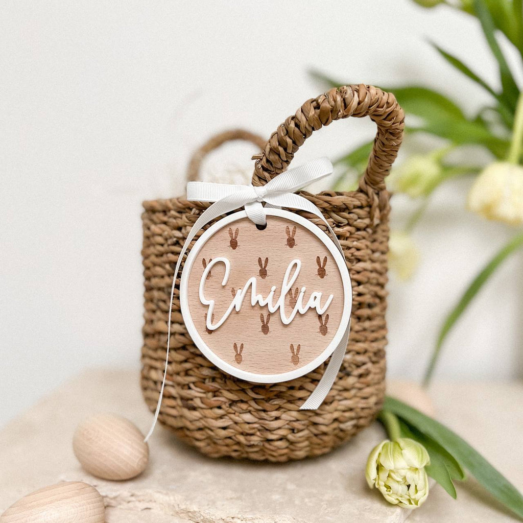 Osterkörbchen mit 3D Anhänger Rund aus Acryl & Holz | personalisiert