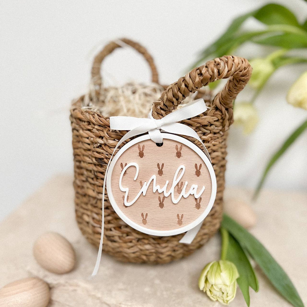 Osterkörbchen mit 3D Anhänger Rund aus Acryl & Holz | personalisiert