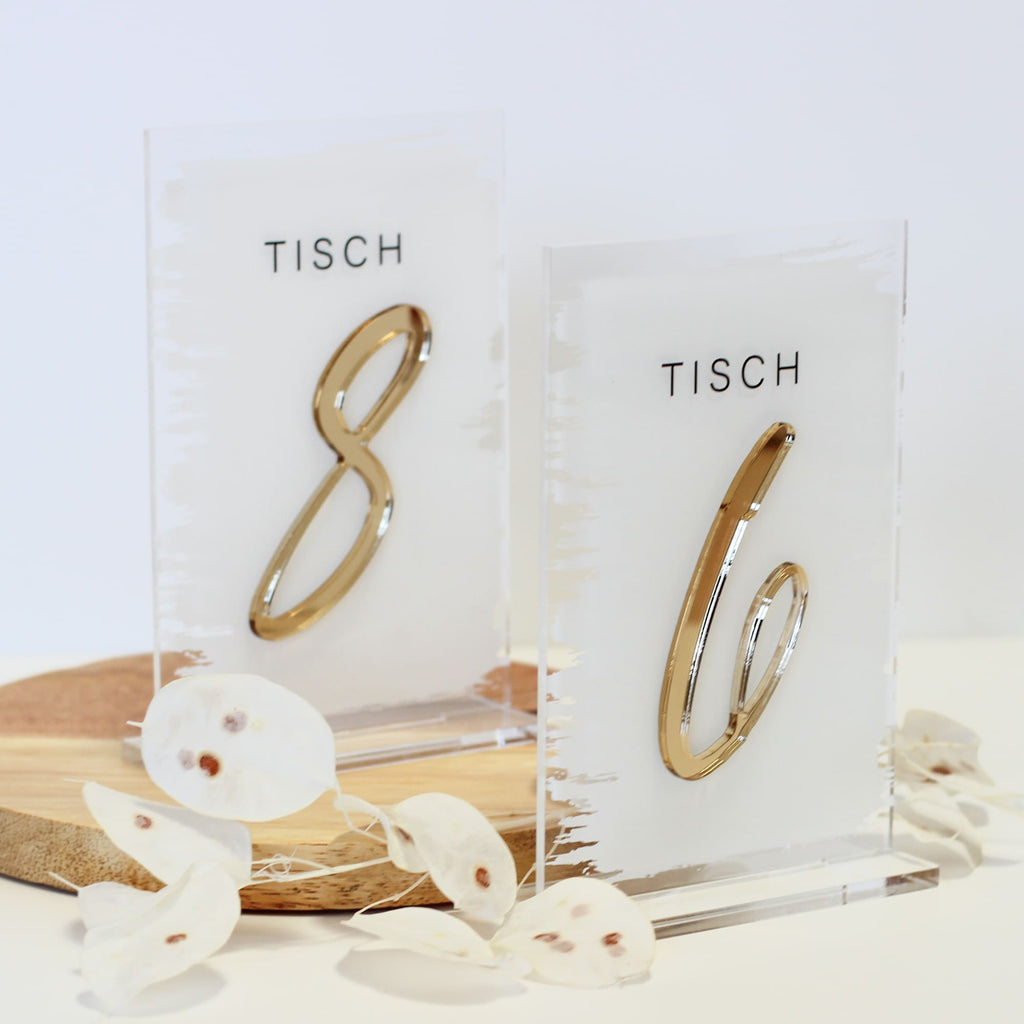 Rechteckige Tischnummern aus Acryl mit 3D Zahlen für die Hochzeit