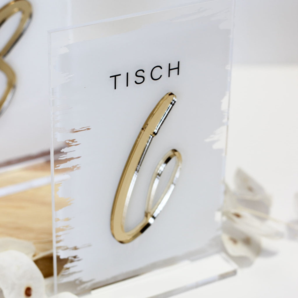 Rechteckige Tischnummern aus Acryl mit 3D Zahlen für die Hochzeit