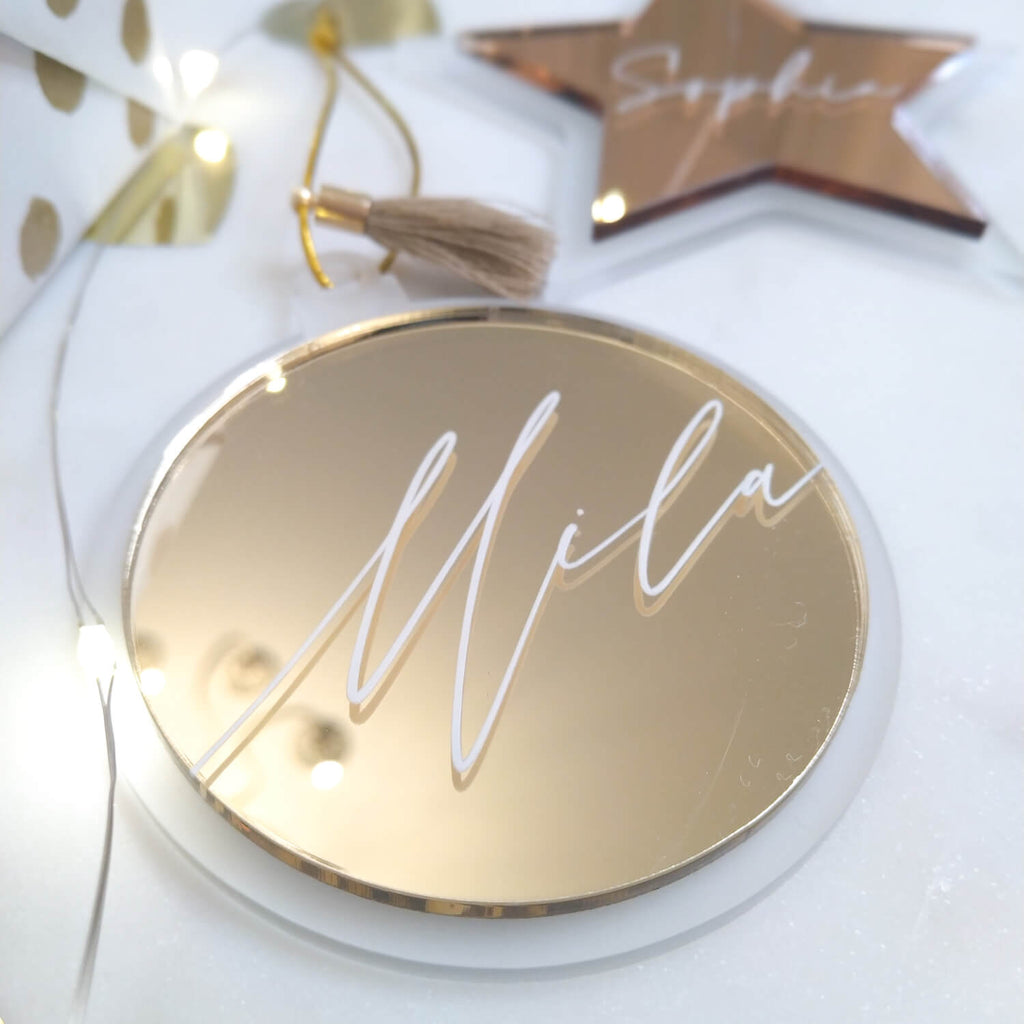Weihnachtsschmuck Anhänger Gold mit Namen