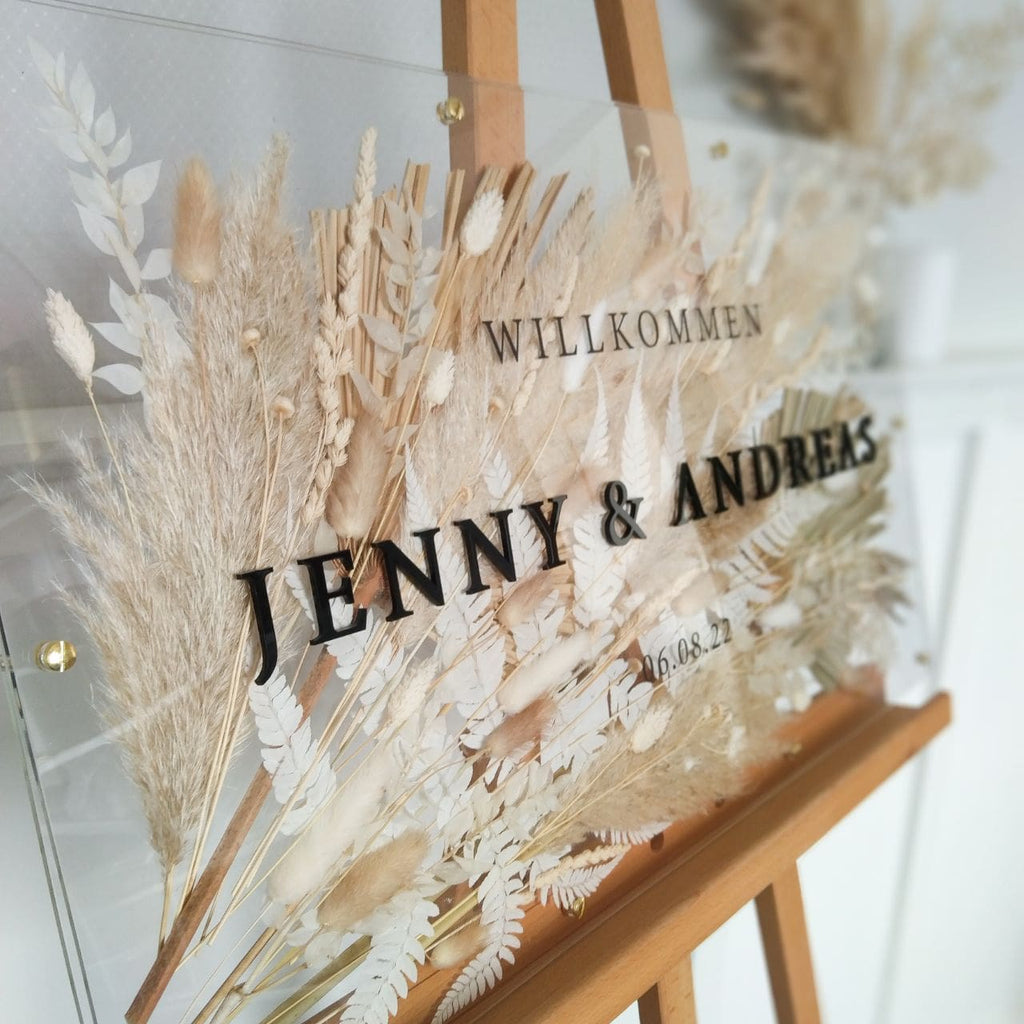 Acrylschild mit gepressten Trockenblumen | Familienname 3D | personalisiert