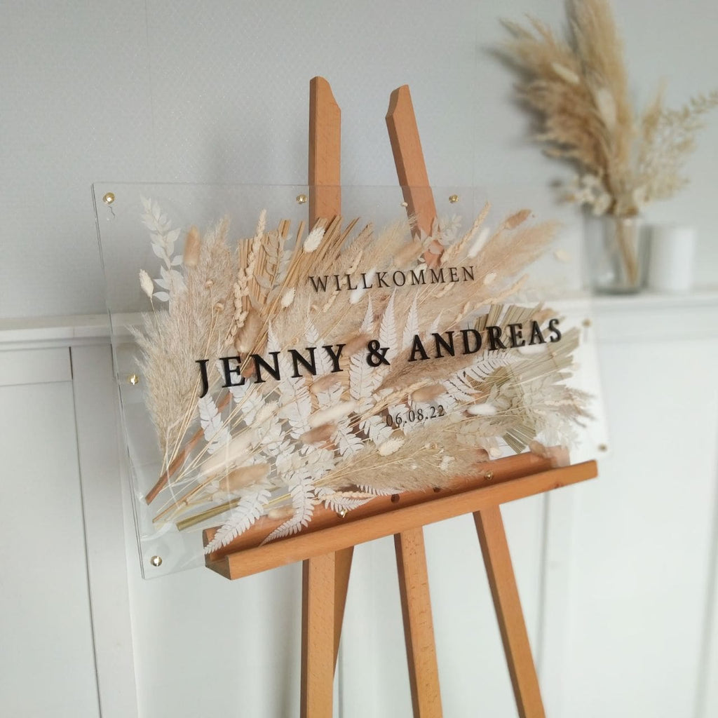 Acrylschild mit gepressten Trockenblumen | Familienname 3D | personalisiert