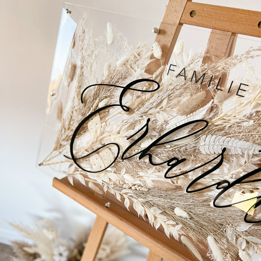 Acrylschild mit gepressten Trockenblumen | Familienname 3D | personalisiert