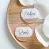 Hochzeit Platzkarte aus Acryl in Rund "Pinselstrich" | mehrere Schriftarten | hochwertiger UV-Aufdruck | Pinselstricheffekt