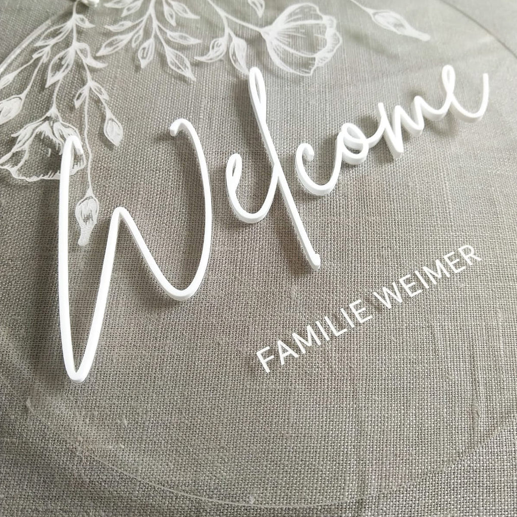 Personalisiertes Türschild aus Acryl mit Familiennamen und 3D Schrift