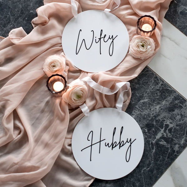 stuhlschild hochzeit acryl rund weiß