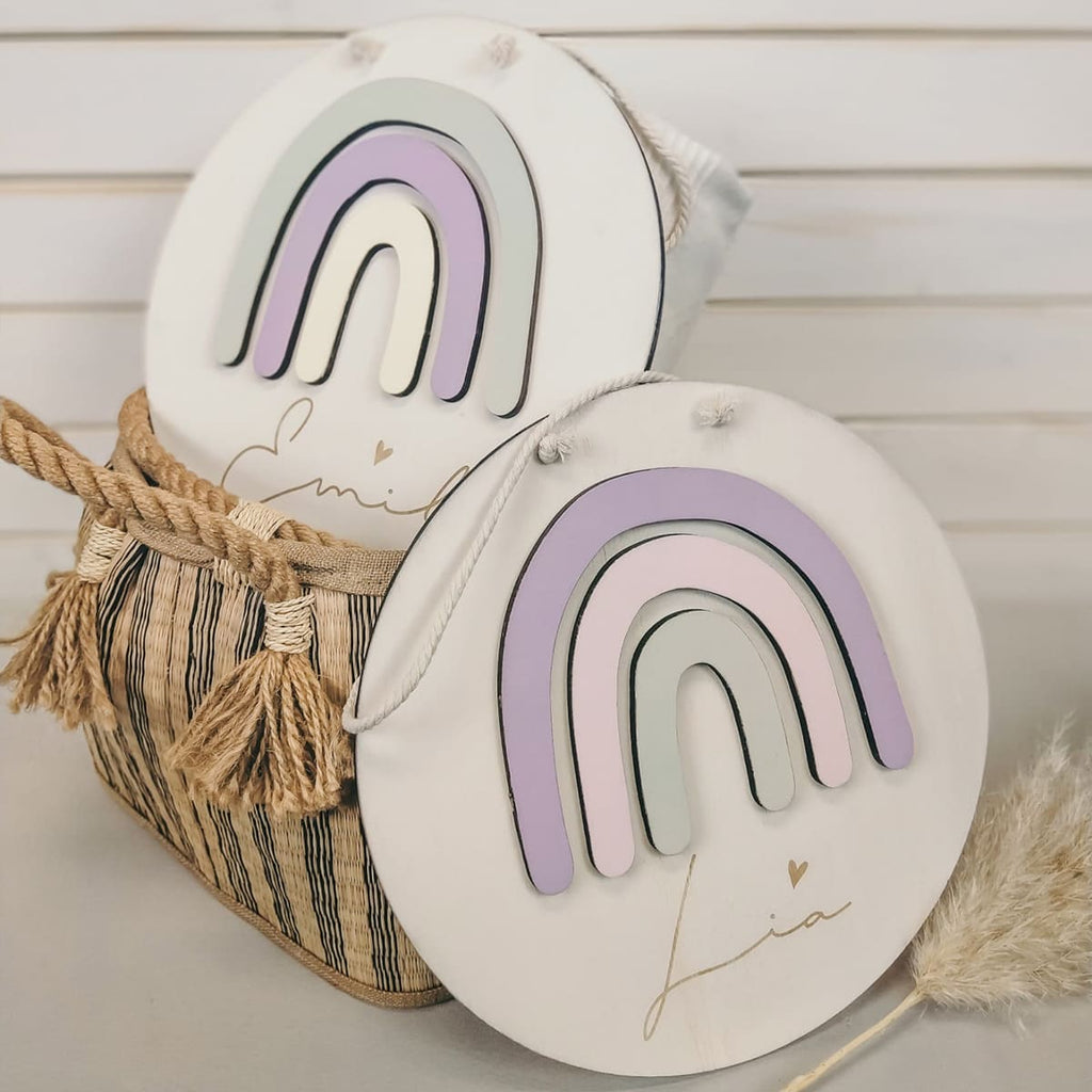 Namensschild Rainbow aus Holz