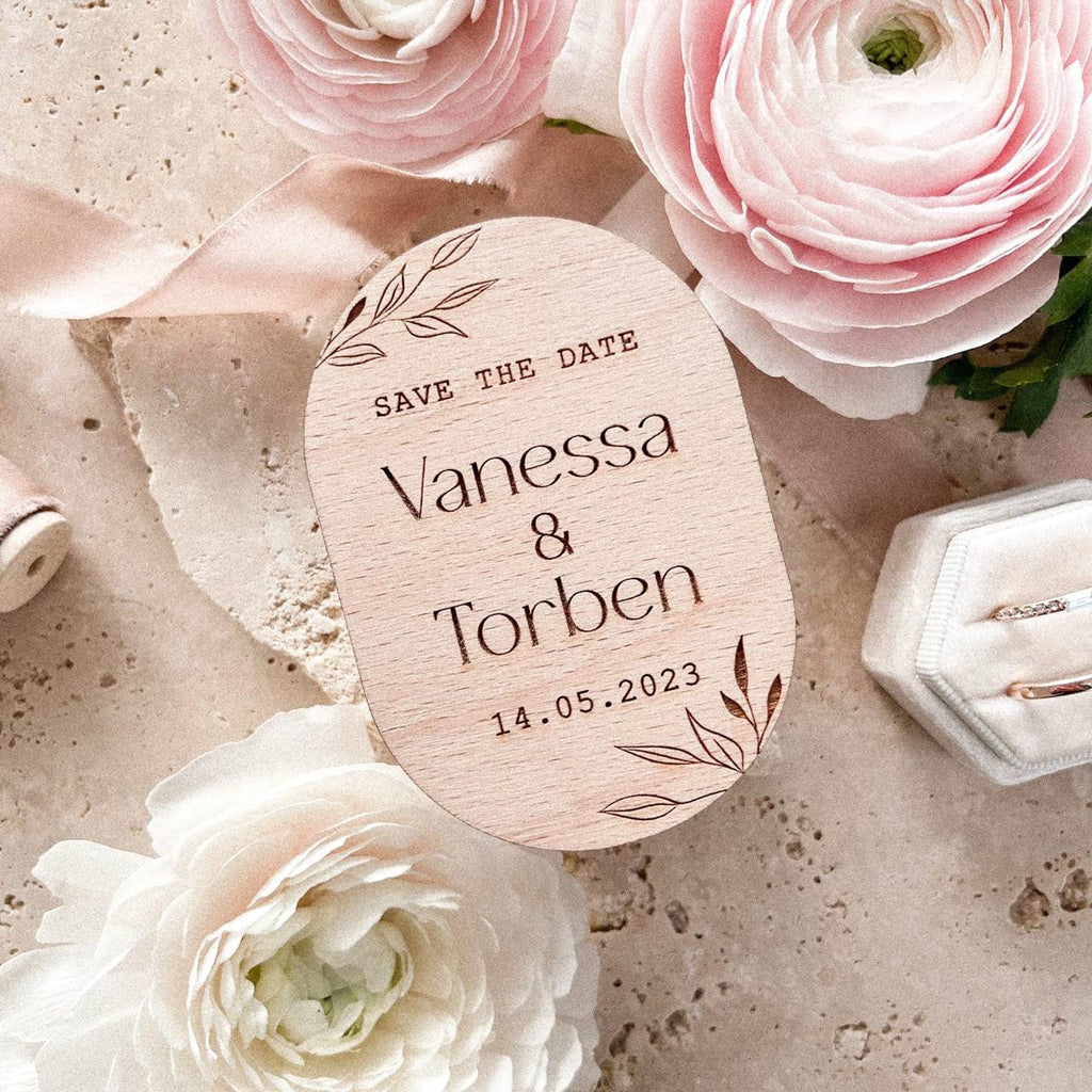 Save the Date Holzmagnet "Oval" personalisiert