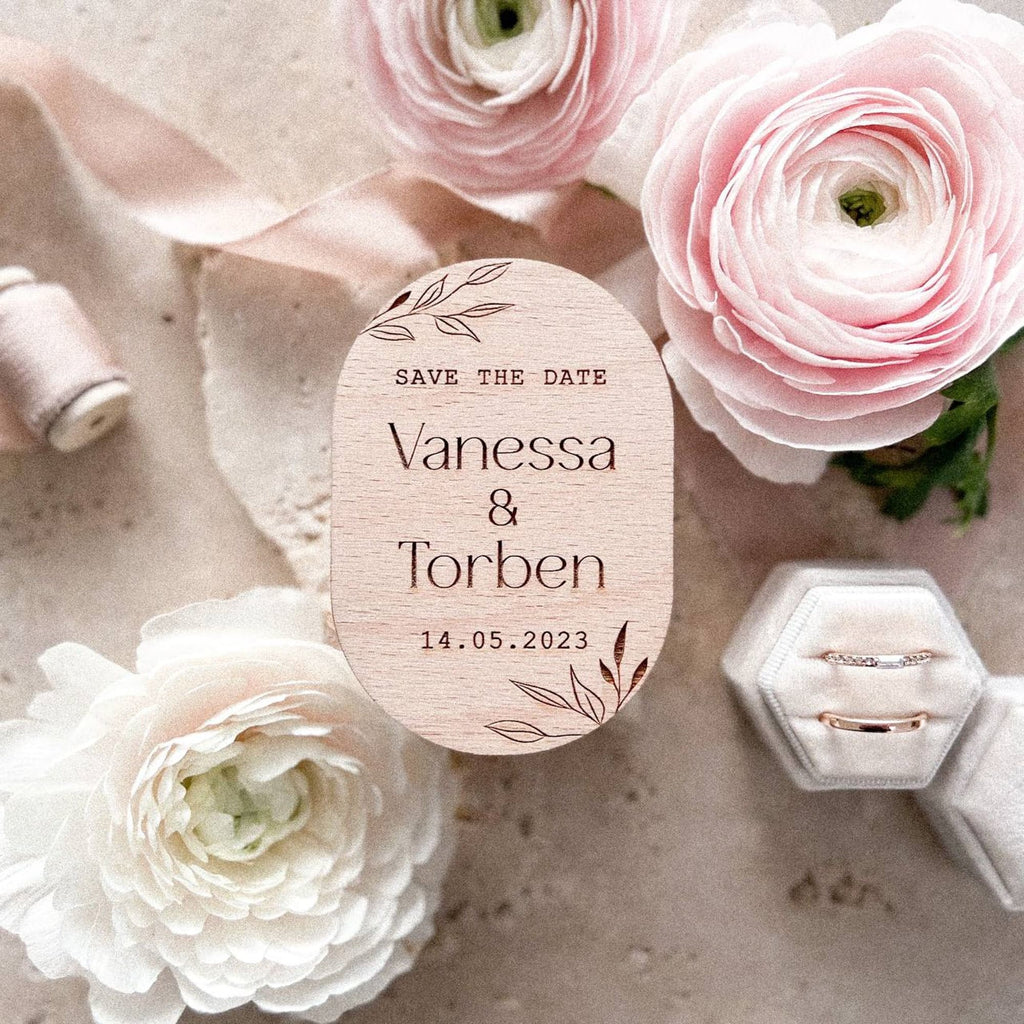 Save the Date Holzmagnet "Oval" personalisiert