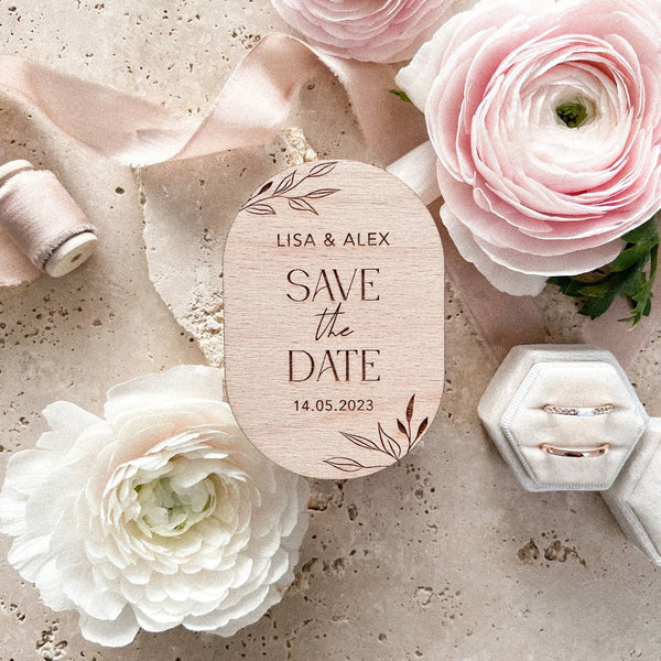 Save the Date Holzmagnet "Oval" personalisiert