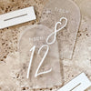 Tischnummern aus Acryl halbrund mit 3D Zahlen Hochzeit Satiniert