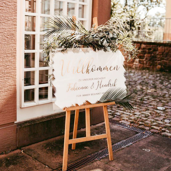 willkommensschild hochzeit acryl gold handbemalt