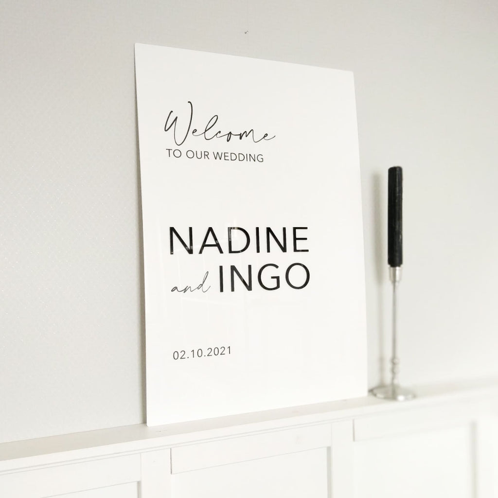 willkommensschild hochzeit mit 3d schrift modern personalisiert