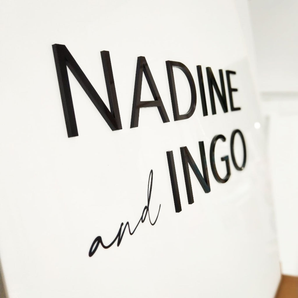 willkommensschild hochzeit mit 3d schrift modern personalisiert