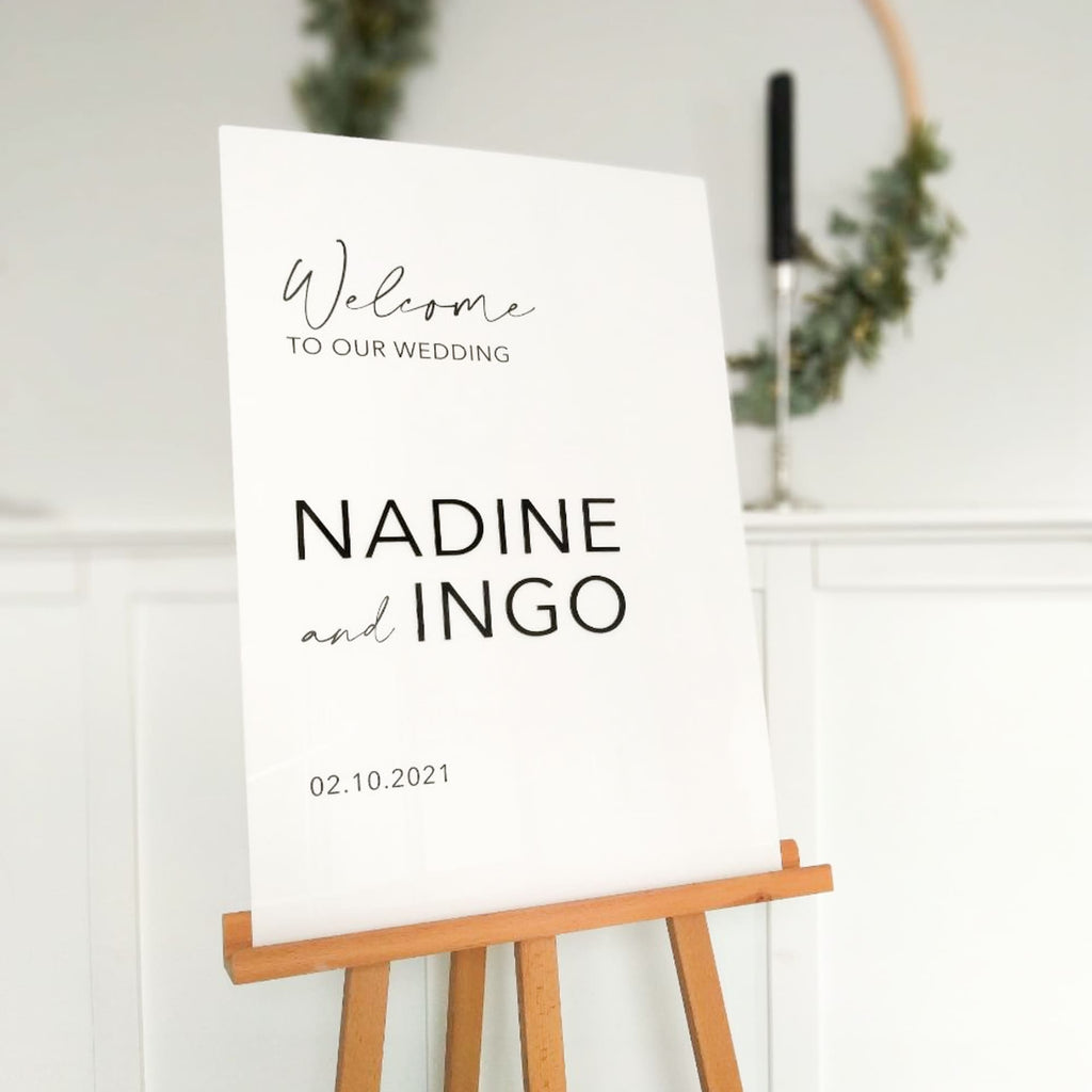willkommensschild hochzeit mit 3d schrift modern personalisiert