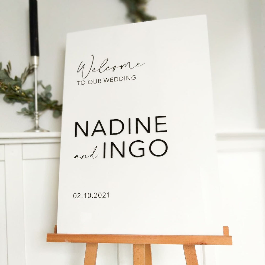 willkommensschild hochzeit mit 3d schrift modern personalisiert